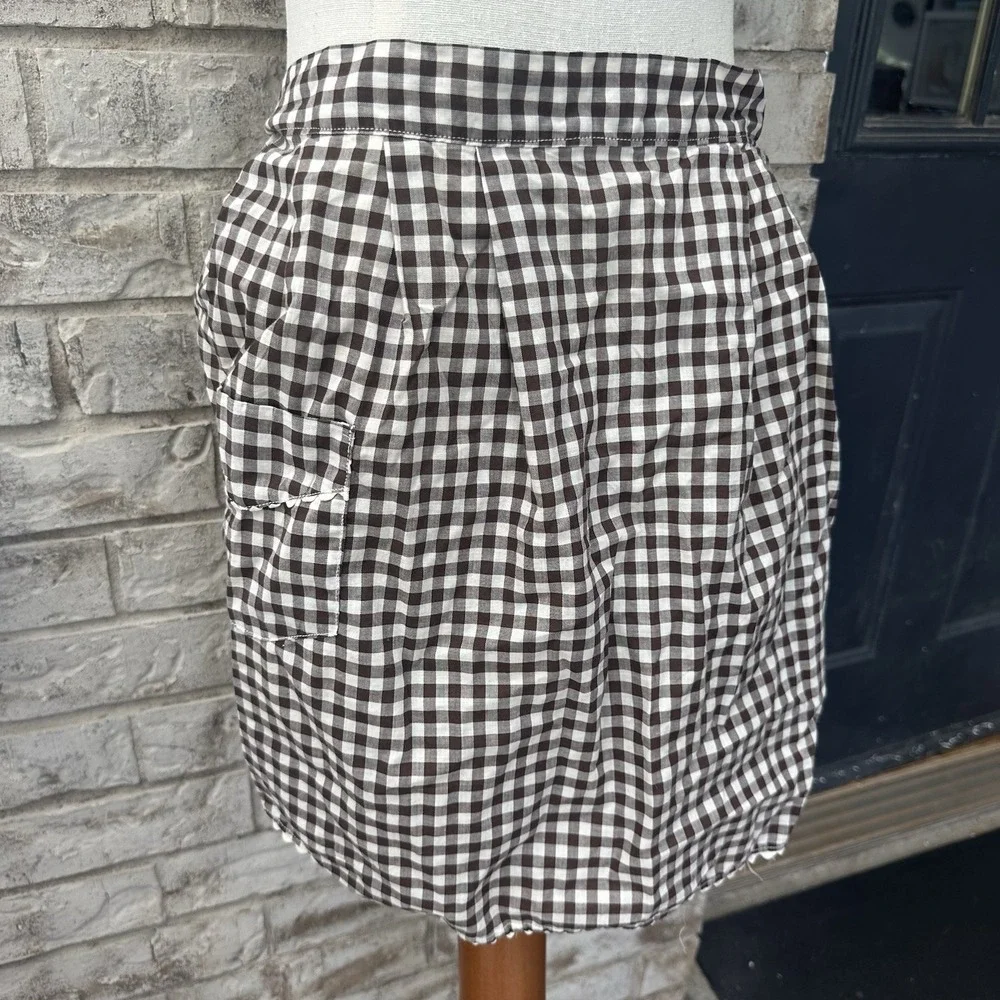 Vintage Brown Gingham Half Apron Handmade Waist Tie Back Farmhouse Ric Rac Trim